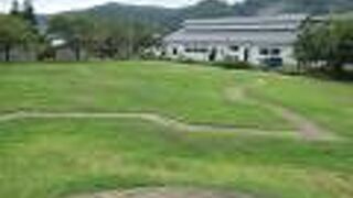 草地に五稜郭が描かれています