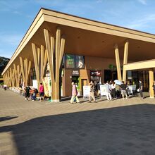 建物の内外に木材を多用。