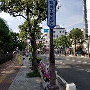 歩道沿いに鮮やかな花壇が