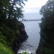 断崖絶壁の海にかかる吊橋