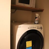電子レンジとドラム式洗濯機。洗剤はあります。
