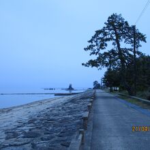 海岸沿いの遊歩道、先に見えるのが女岩。