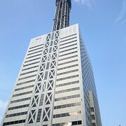 建物の上に鉄塔が立っている独特な外観