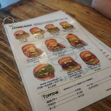 ハンバーガーのメニューです