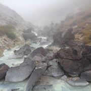 湧き出る温泉を堪能できる山