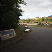 鴨川の川沿いの河川敷きの広いの公園