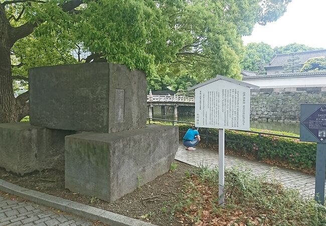 平川門橋近くの歩道の植え込みにあります