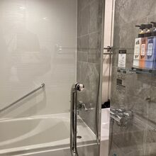 バスルームは洗面所とガラス戸で分離されていました。