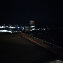 部屋から市内の夜景を望む
