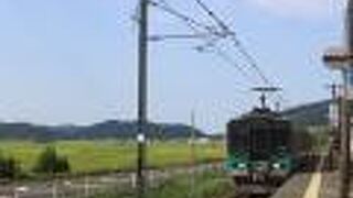 2両編成のワンマン電車が走っています