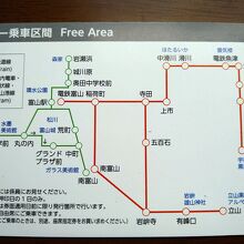 フリーパス（緑線が市内電車区間）