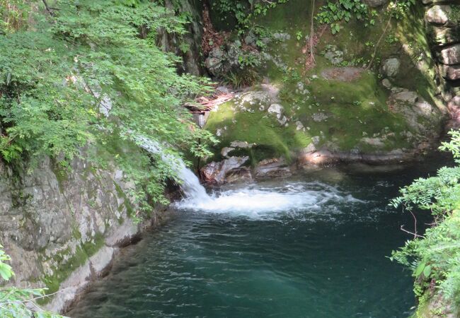 吊橋の上から見える滝