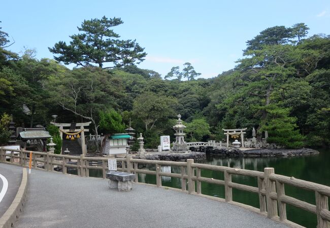 笠山の火山活動でできた明神池は汽水湖です。