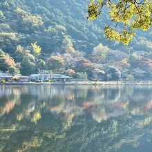 湖畔の遊歩道から対岸のお店側の眺め