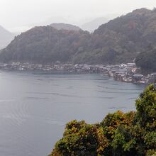 道の駅の裏の展望所から見る、伊根湾の舟屋群。