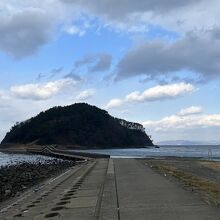 夏泊崎から見た大島。鳥居がぽつんとあります。