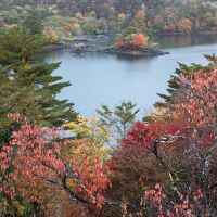 部屋からは檜原湖と絶景の紅葉が望める