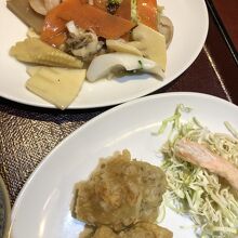 スペシャルセット、八宝菜と牡蠣の天ぷら