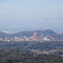 展望所から見た荒尾市方面、グリーンランドが見えます