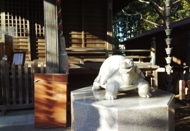 逗子駅近く、狛犬のそばで亀も出迎えてくれる神社