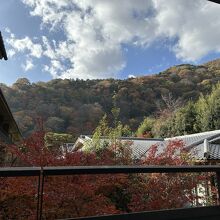 部屋のテラスからの嵐山の眺め