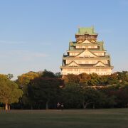 広い芝生から大阪城を