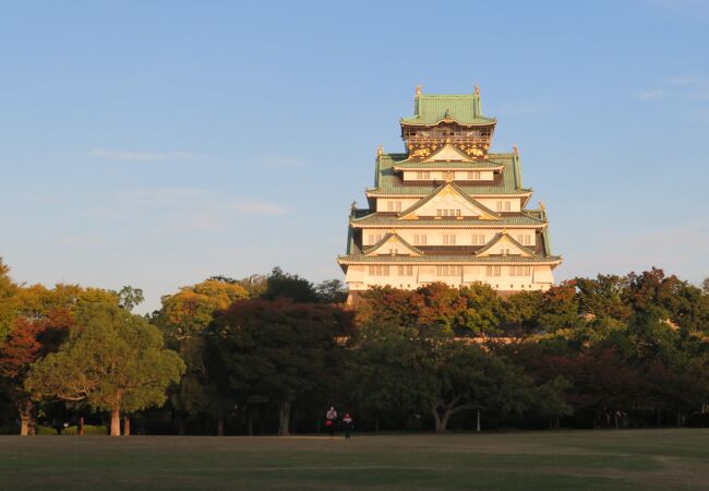 広い芝生から大阪城を