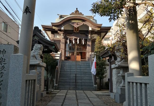 神楽坂エリアの裏路地に、小さいけど趣ある神社があります。