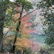 桂川の両岸に2つの公園