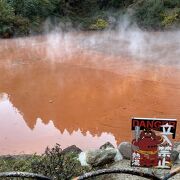 赤茶けた色の温泉が湧き出る地獄