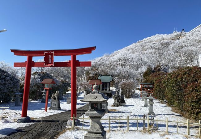 赤い鳥居の鶴見岳にある神社
