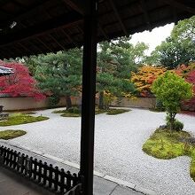 本堂前の廊下から石庭を見る