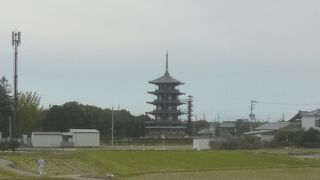 田んぼの先に聳える五重塔