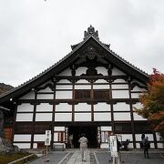 嵐山の紅葉を借景にして庭園鑑賞