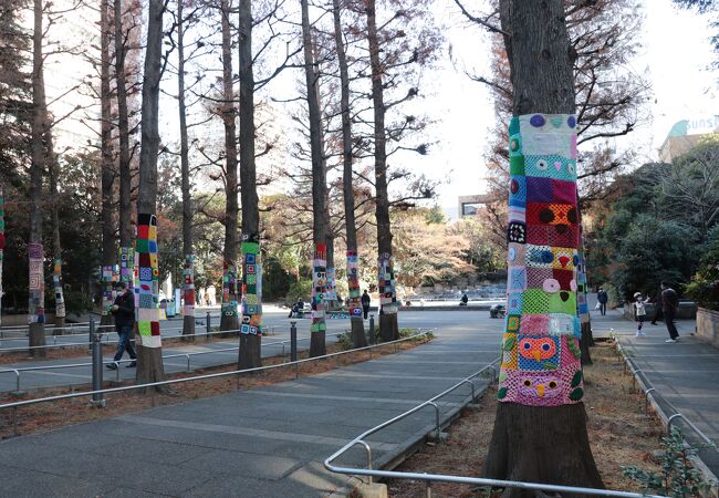 木の幹を覆うカバーが可愛い