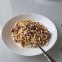 スーパーで購入した食材を使って作ったパスタ