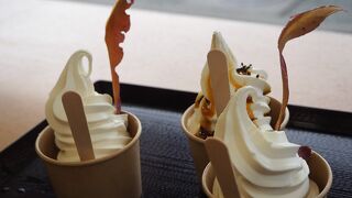 入口のカフェで　鳴門金時芋ソフトクリーム