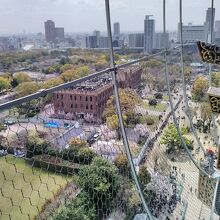 天守閣から見下ろし見えたミライザ大阪城の建物