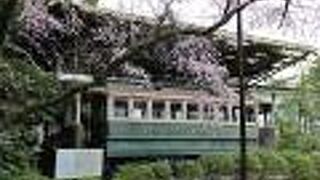 平安神宮神苑の一画にチンチン電車が