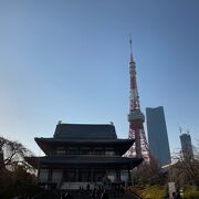 東京タワーとの一体感がいい！浄土宗の七大本山の一つです