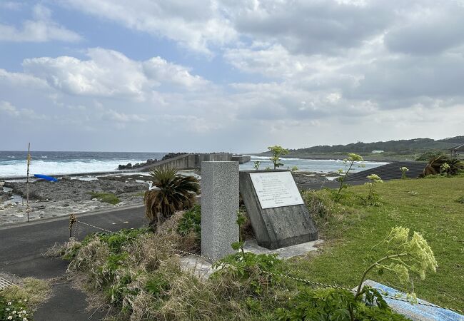 「地球人宣言の町　喜界島」と記された碑がある