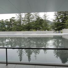 東山魁夷館から窓越しに見る庭園