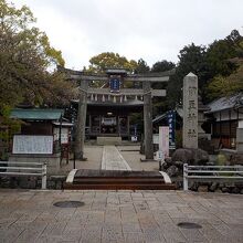 伊豆神社前にある参拝者用駐車場から見る境内