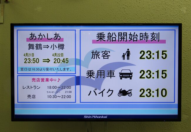 舞鶴から小樽へ「あかしあ」に乗船