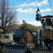 頭上をロープウェーが通り過ぎていく：艮神社