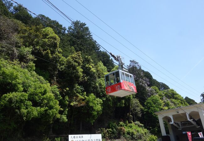 八幡山の頂上から，琵琶湖と近江八幡の街がみおろせます。