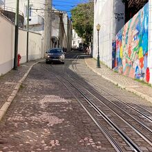 電車が来ないスキをついて路地から出入りする住民のクルマ