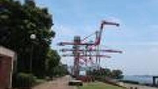 埠頭の巨大クレーンが間近で見られます。