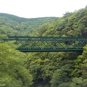 樹々の緑に隠れるようにしてある箱根登山鉄道の鉄橋です。