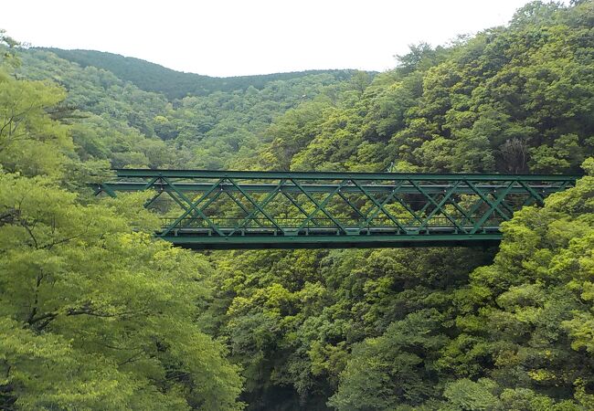 樹々の緑に隠れるようにしてある箱根登山鉄道の鉄橋です。